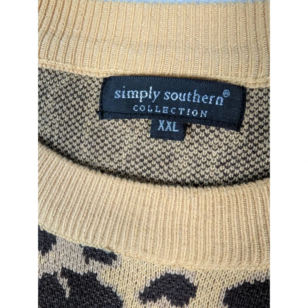Simply Southern Leopard Print Crewneck Sweater Tan Black XXL Safari Layering